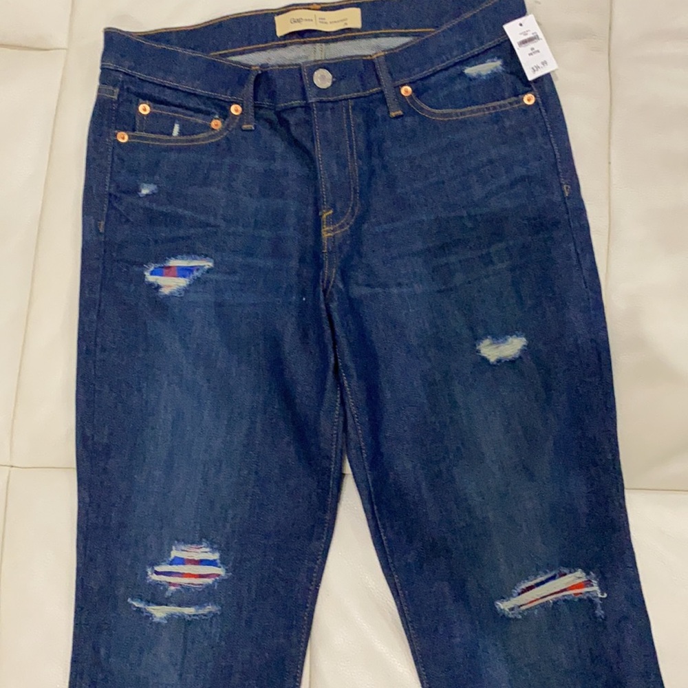 Gap distressed dark blue jeans sz 29 petite - Picture 2 of 9